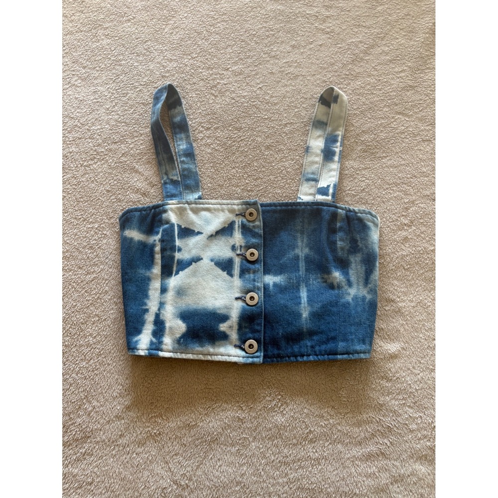 Levi's Made & Crafted Sky‎ Shibori Denim Crop Top Button Front Blue White